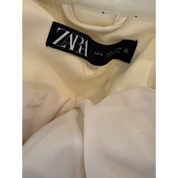 ZARA Moto Faux Leather Biker Jacket Off White S - Picture 9 of 9